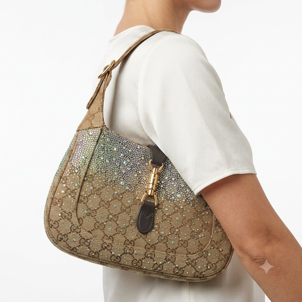 Gucci Crystal Monogram Canvas Bag in Beige and Brown ✨👜