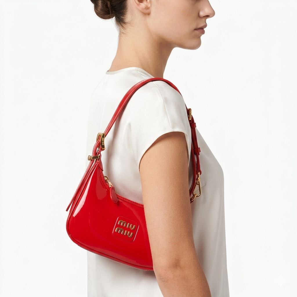 Miu Miu Red Patent Leather Mini Wander Hobo Bag 🍒✨👜