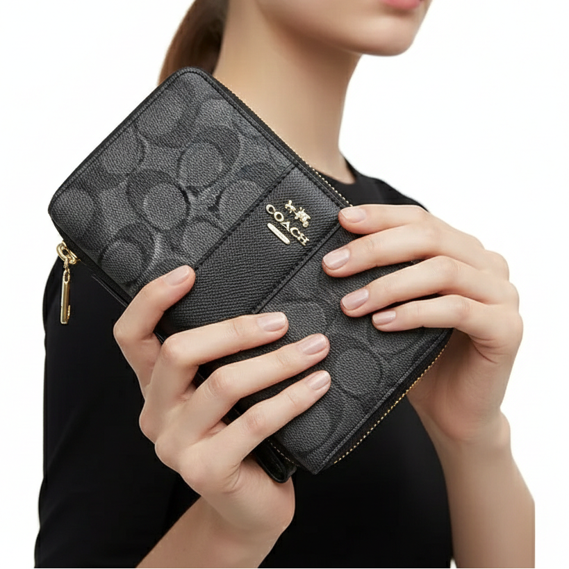 Coach Signature Canvas 3-Piece Wallet and Wristlet Gift Set in Charcoal 🎁💼✨