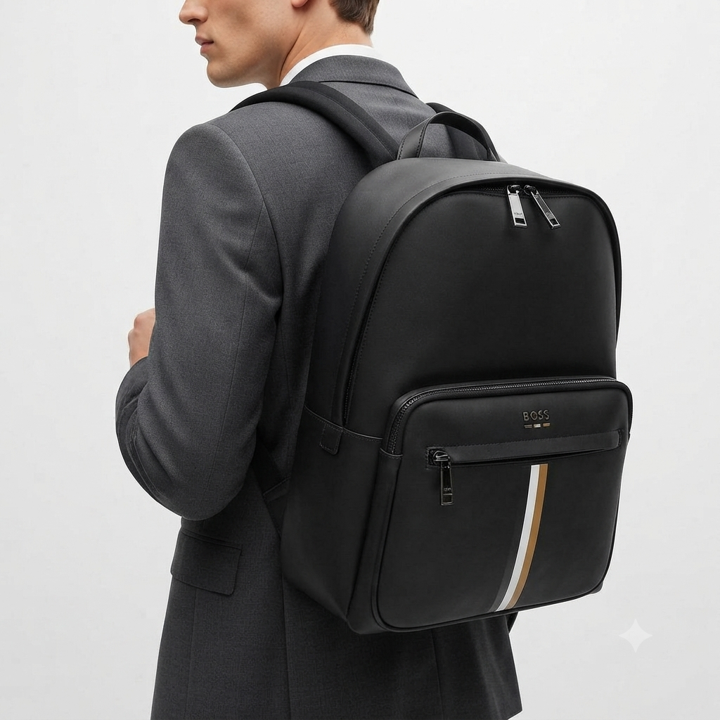 BOSS Minimalist Signature Stripe Black Backpack