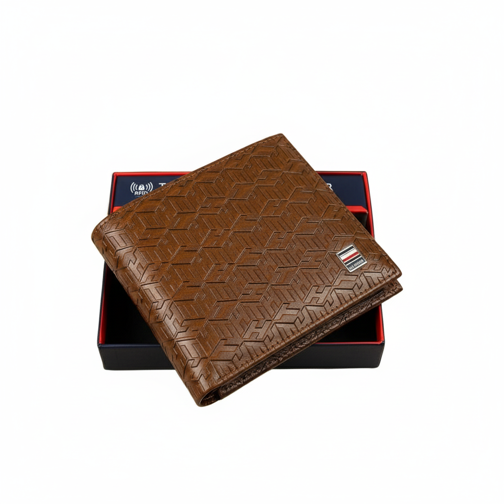 Tommy Hilfiger Men's RFID Brown Monogram Bi-Fold Wallet 🤎🔠💳