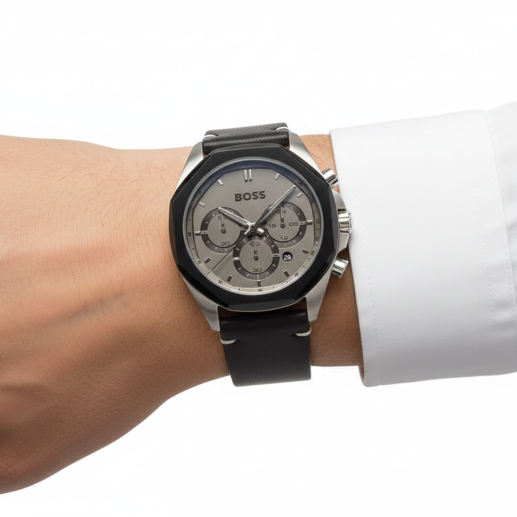 BOSS Octagonal Chronograph Watch with Grey Dial ⌚️🖤😎