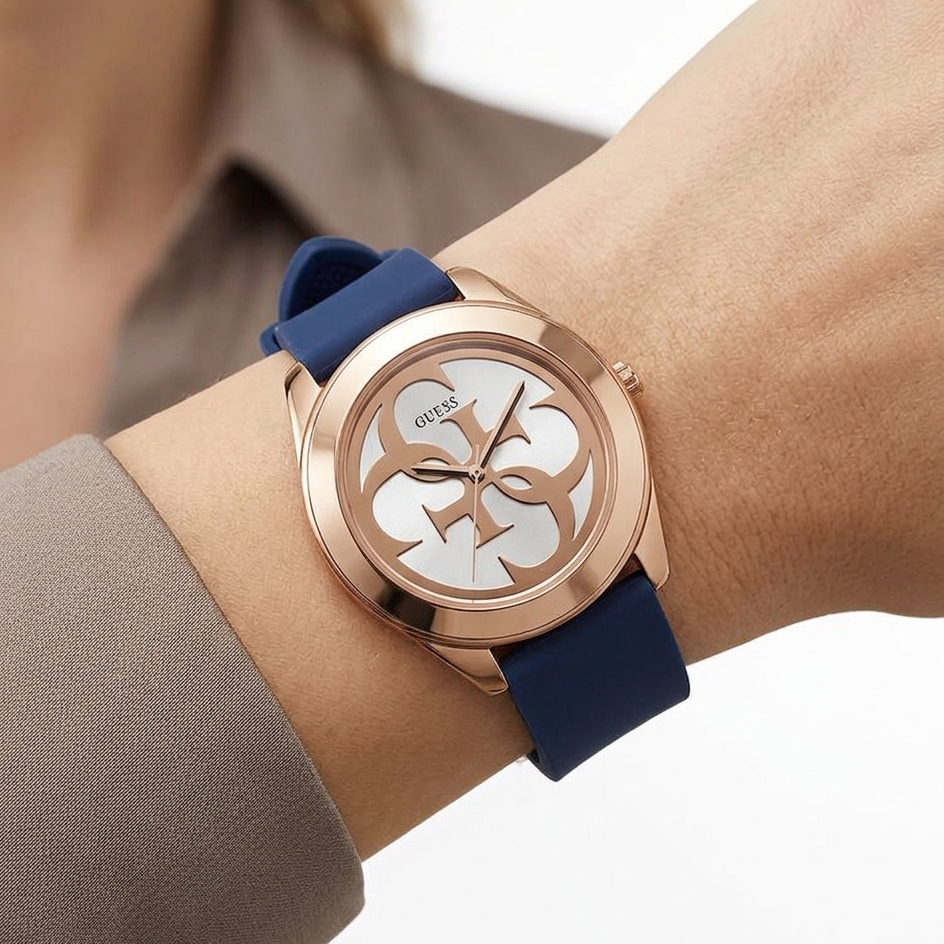 GUESS Rose Gold Cut-Out Logo Watch with Navy Blue Strap ⌚✨💙