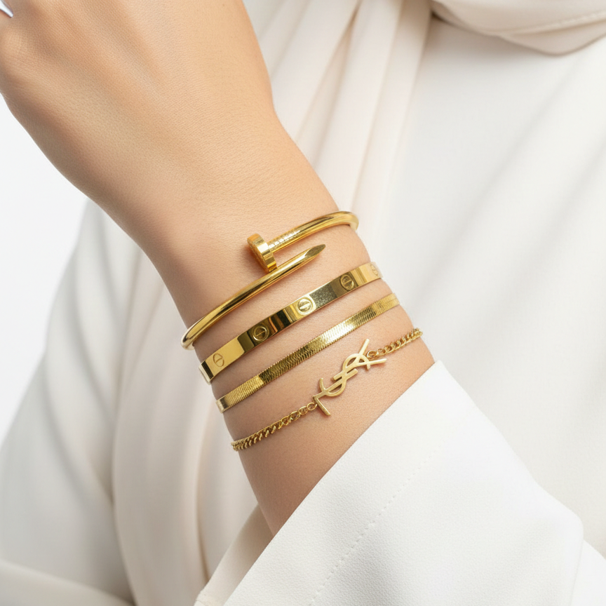 Cartier and YSL Luxury Gold Bracelet Stack Set 👑✨💎