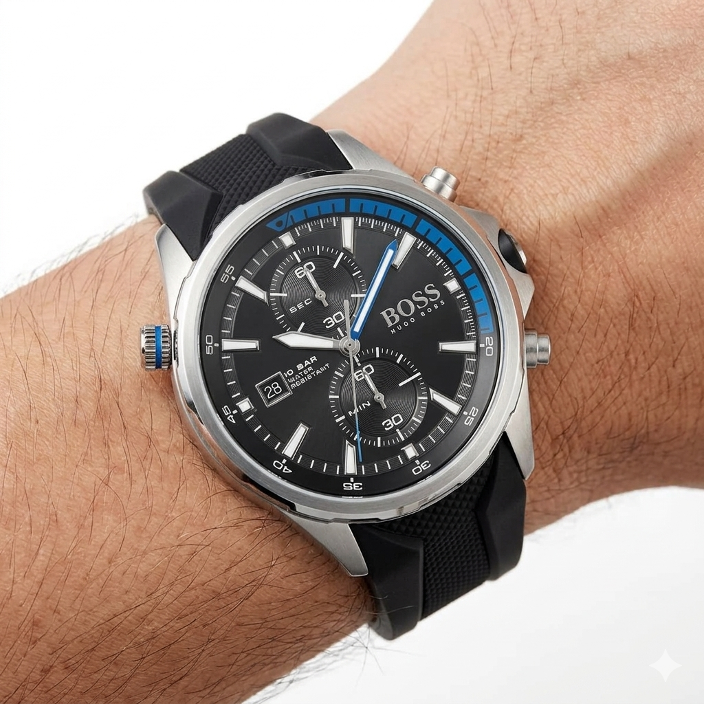Sleek Navigator: Black & Silver Stainless Steel Men's Watch ⌚⚫🔩