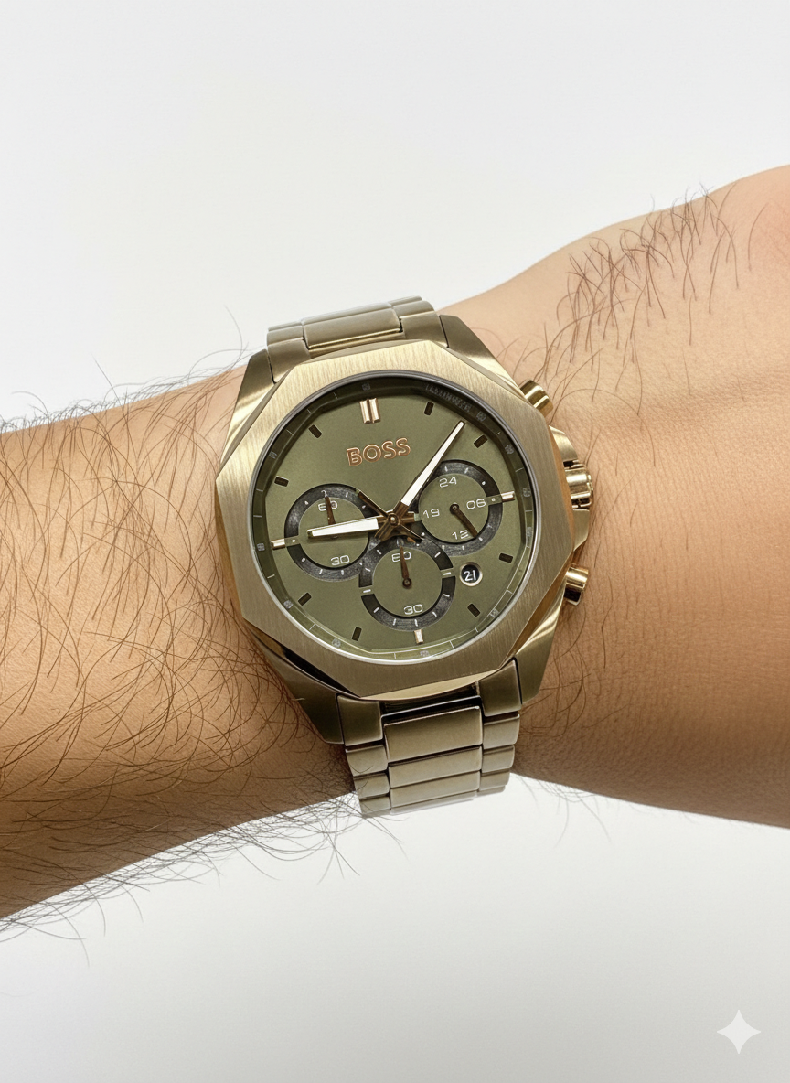 Hugo Boss Steer Chronograph Green Dial Watch ⌚️✨🟢