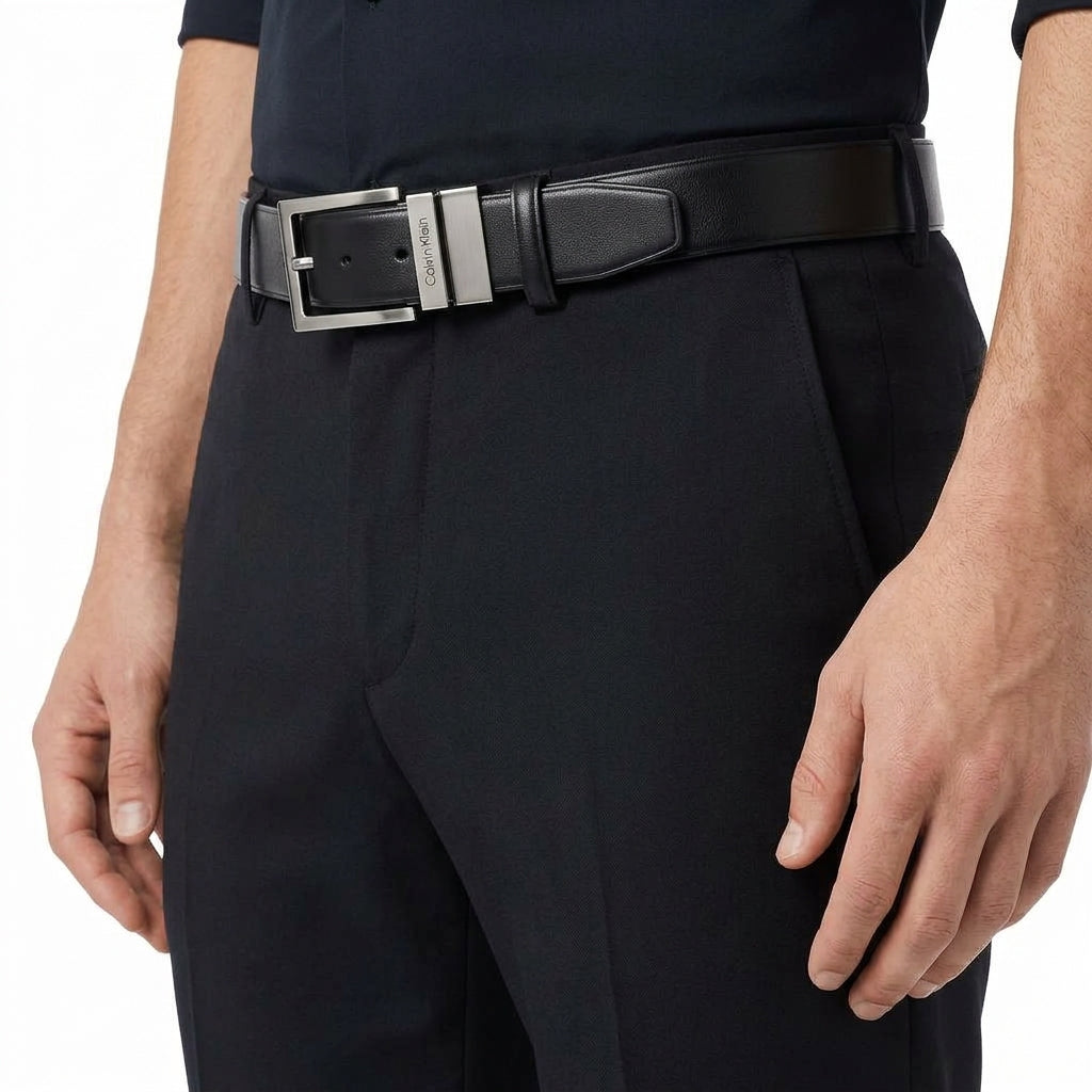 Calvin Klein Signature Mirror Buckle Belt in Classic Black