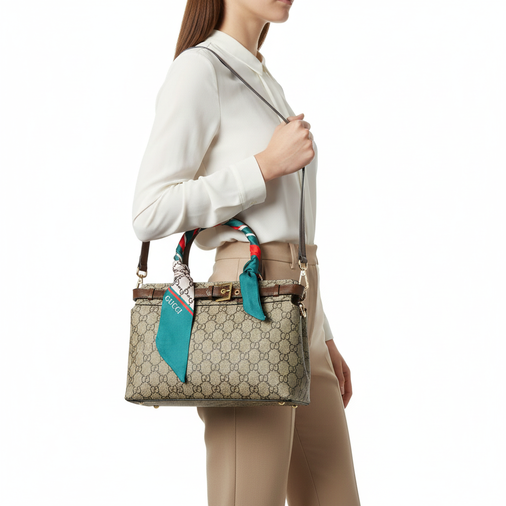 👜 Luxurious Gucci GG Supreme Top Handle Bag with Silk Scarf Accent 🤎✨