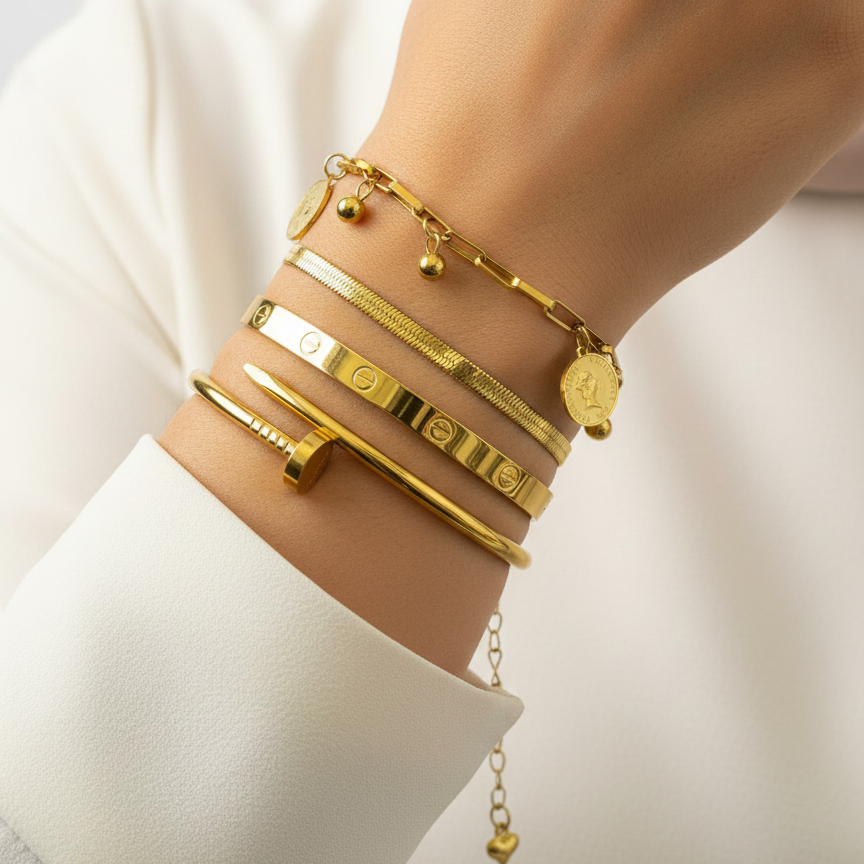 Gold Luxury 4-Piece Bracelet Stack Set ✨👑💛