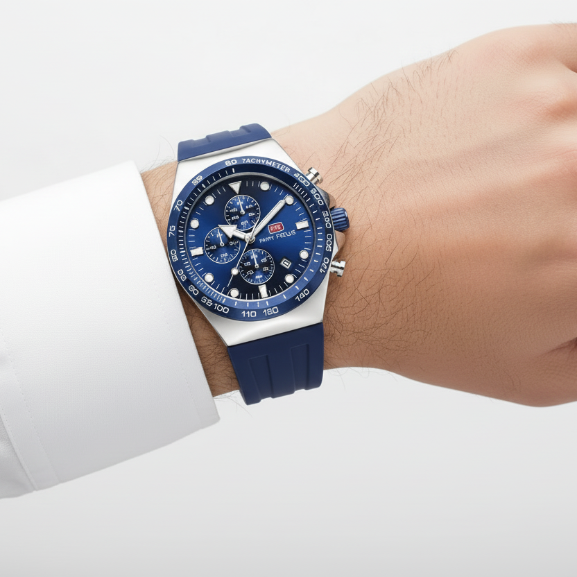 MINI FOCUS Men's Chronograph Watch with Blue Silicone Strap ⌚💙⚓