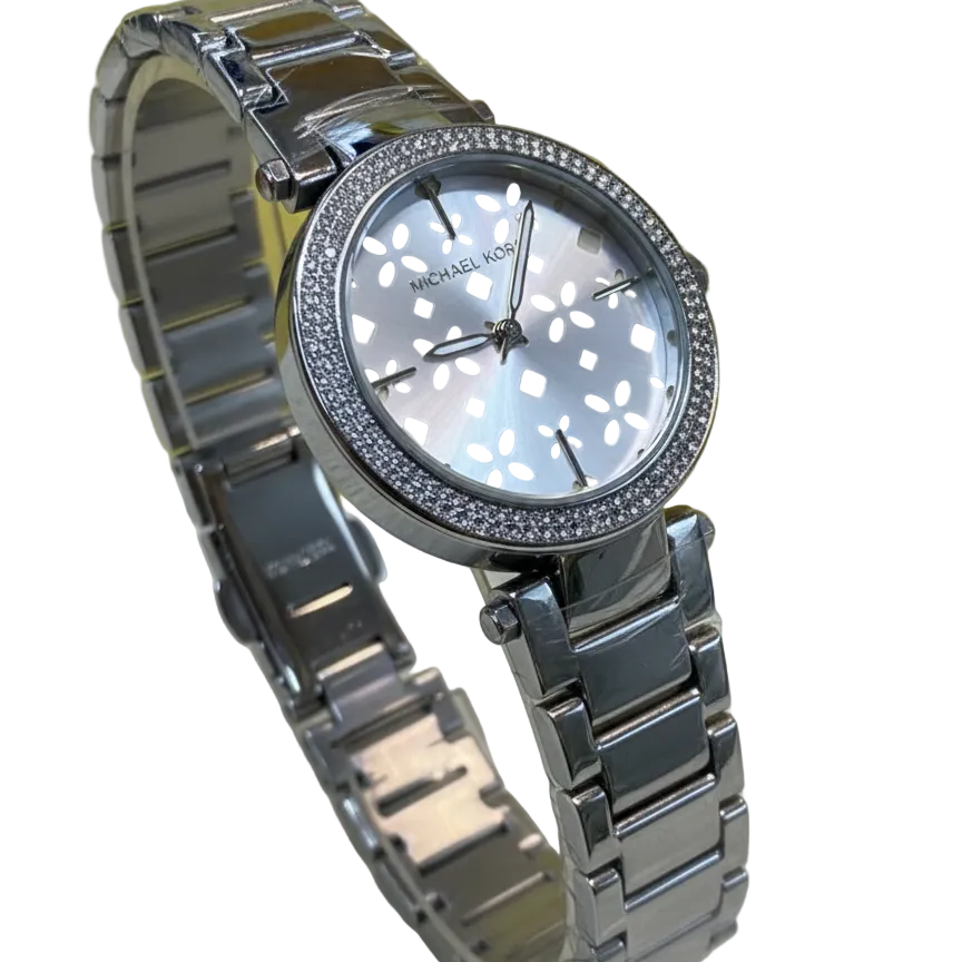 Michael Kors Parker Silver Floral Dial Pave Watch ⌚✨🌸