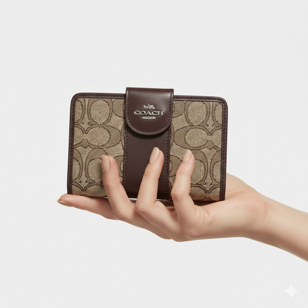 Coach Signature Canvas Medium Corner Zip Wallet 🤎👜✨