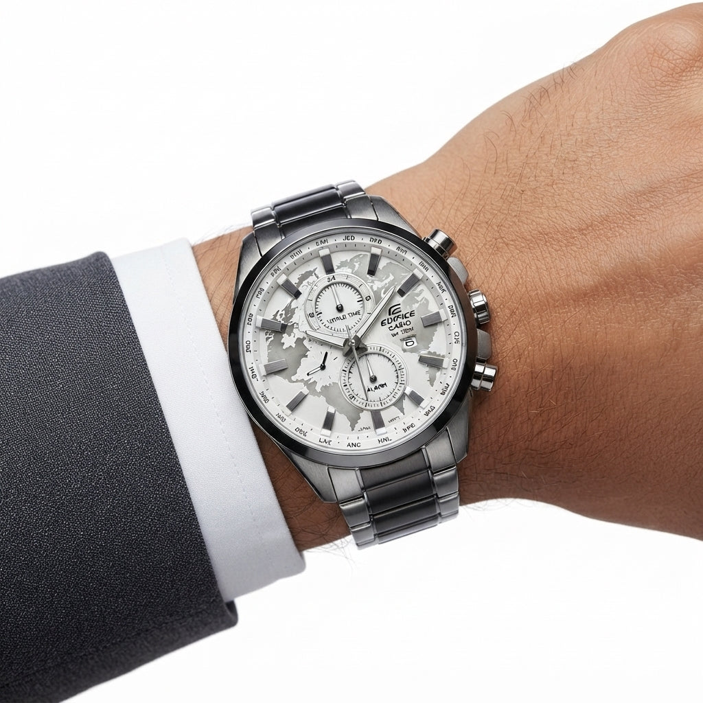 Casio Edifice World Time Stainless Steel Chronograph Watch