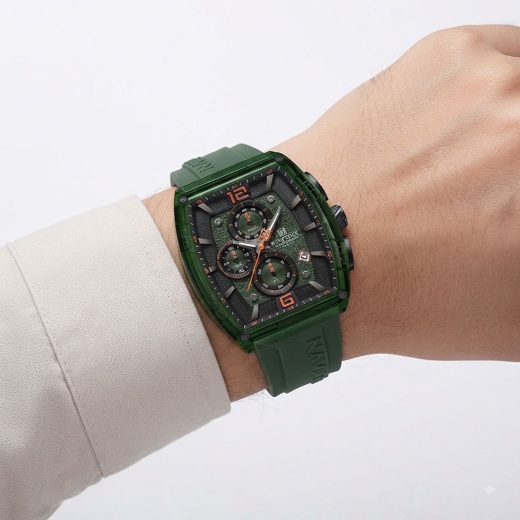 NAVIFORCE Green Textured Chronograph Silicone Sport Watch