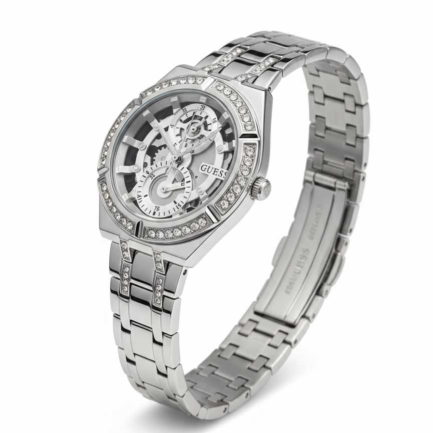 GUESS Crystal Skeleton Dial Watch ⌚️✨💎