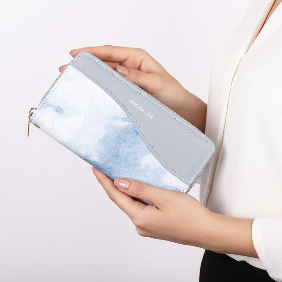 🛍️ Product Title Forever Love Marble-Print Zip-Around Wallet ☁️💙🔒