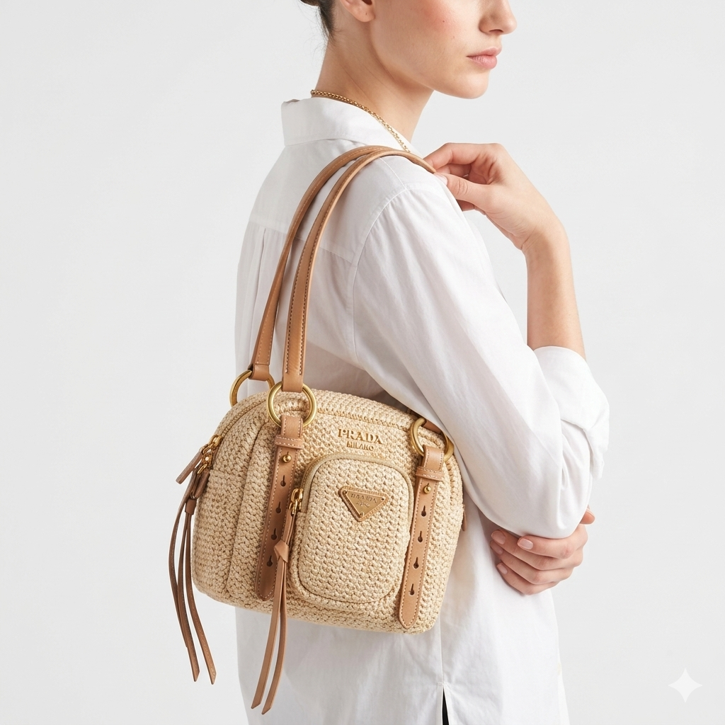 Prada Wicker & Leather Bag Beige & Gold 👜✨