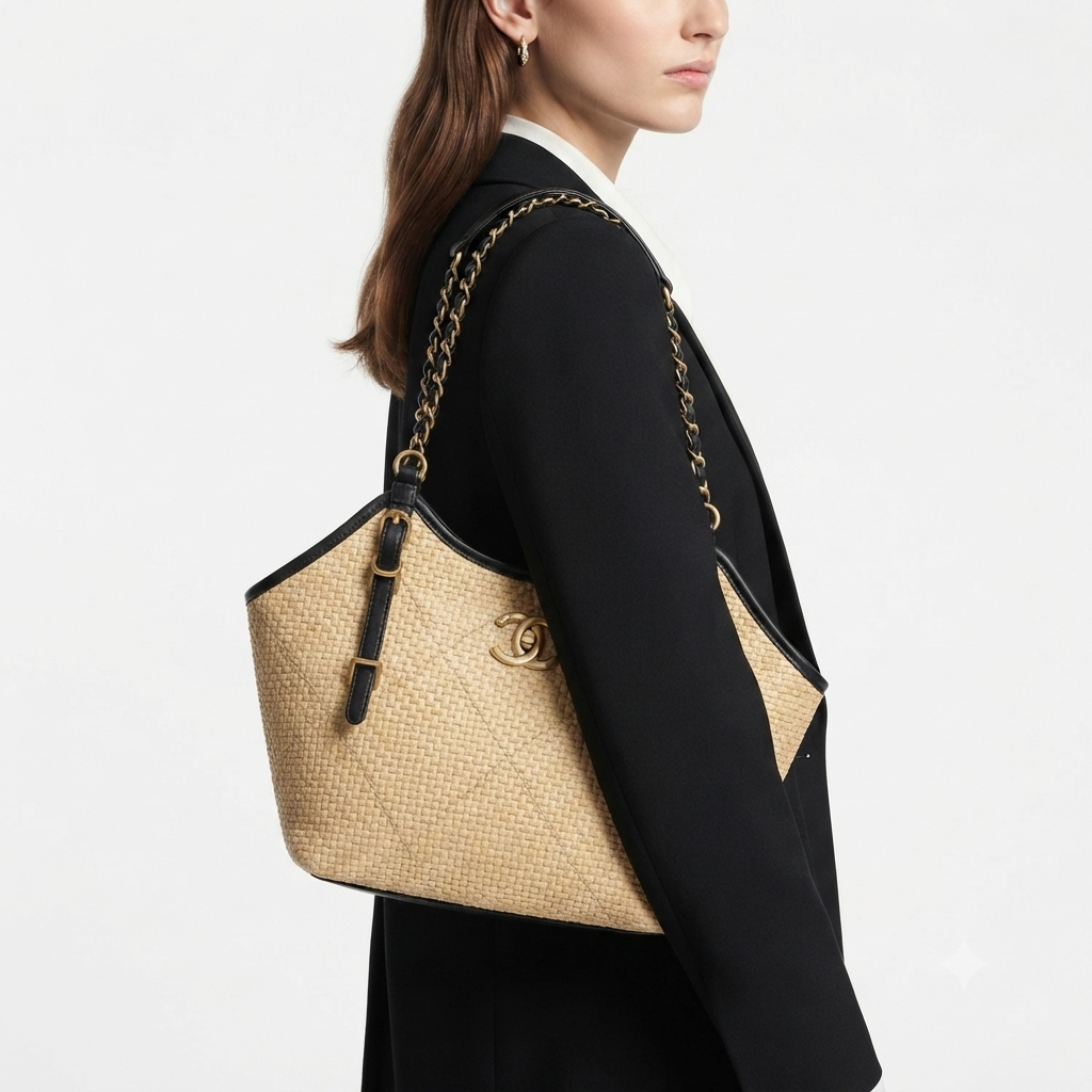 Chanel Woven Straw Shoulder Bag with Gold Hardware 👜✨