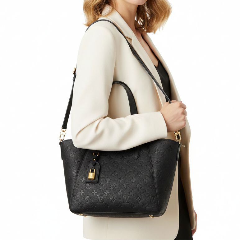Louis Vuitton Monogram Empreinte Leather Tote with Gold Padlock 👜✨🖤