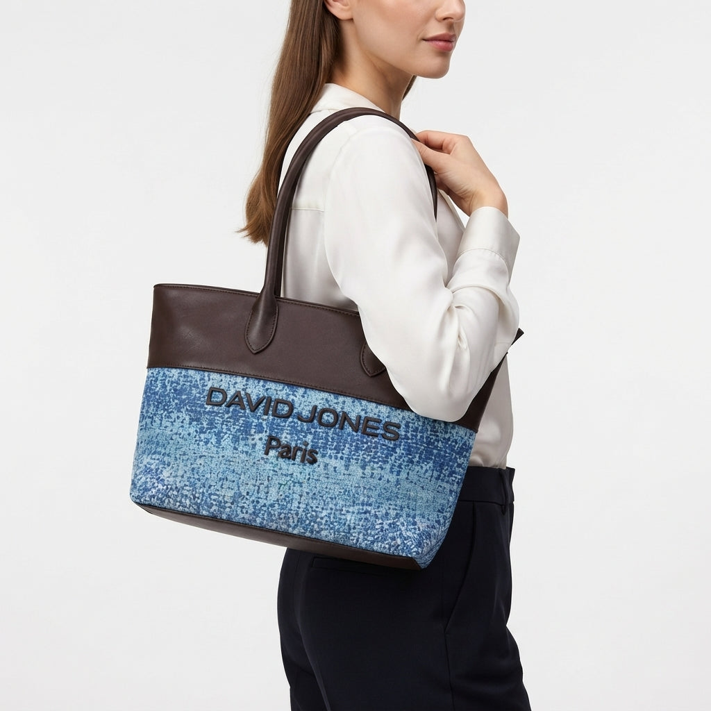 David Jones Paris Jacquard and Leather Tote Bag