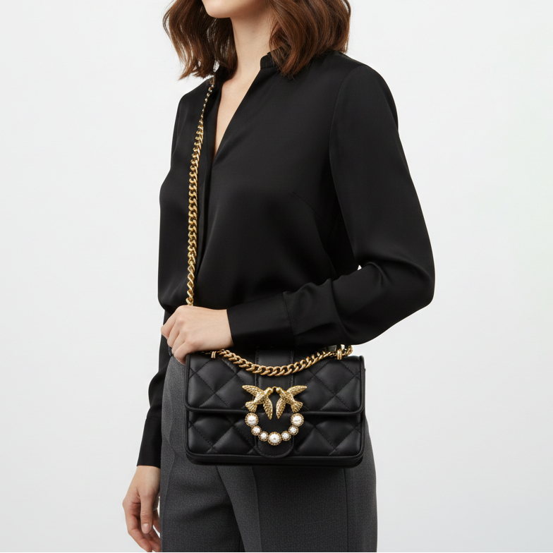 Pinko Love Bag Puff Quilted Leather Crossbody with Pearl Birds 🕊️✨👜