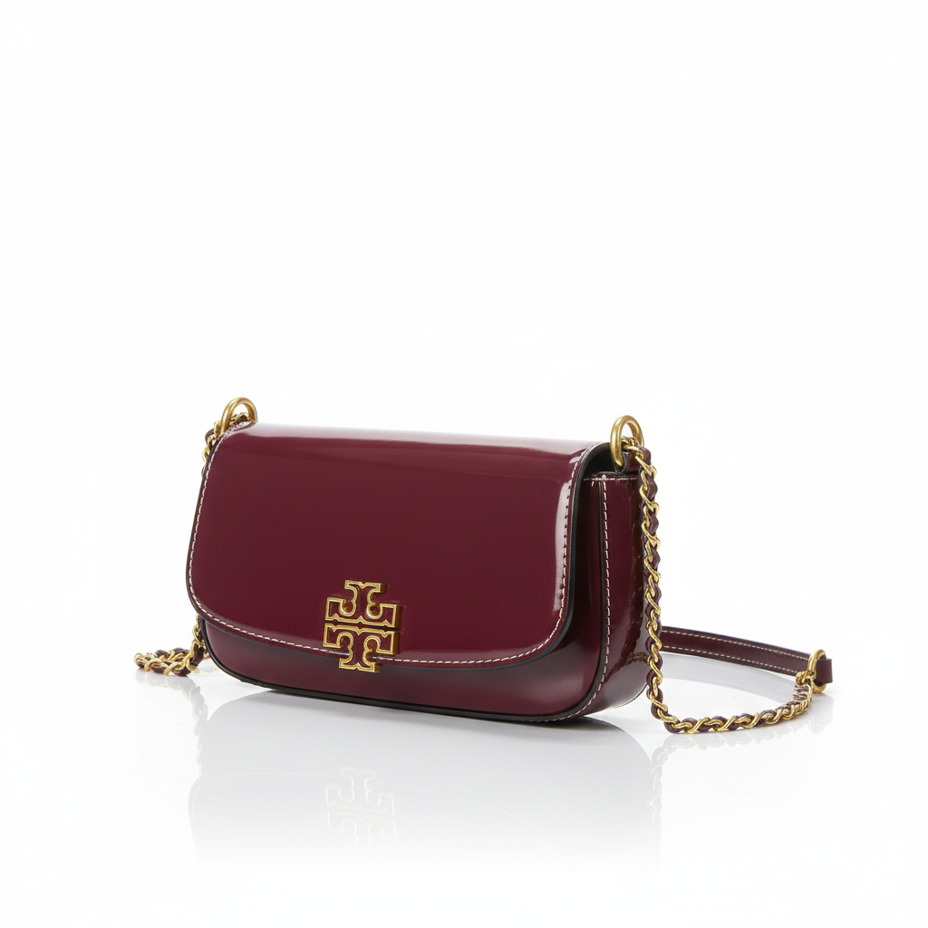 Tory Burch Patent Leather Kira Chevron Crossbody Bag 🍷✨⚜️
