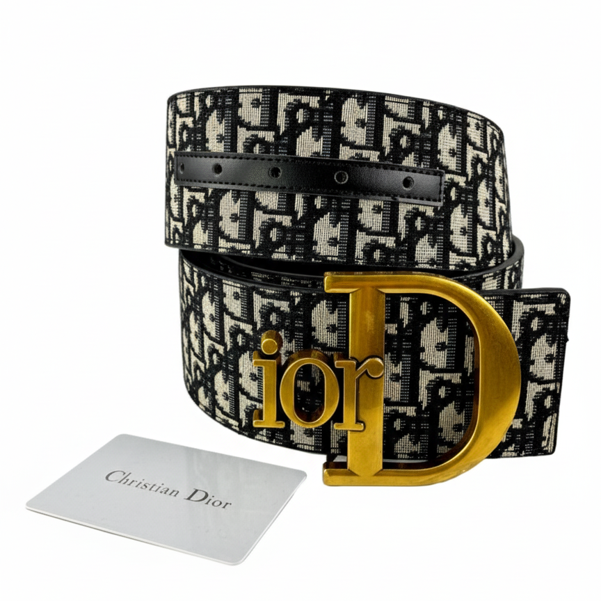 Christian Dior Oblique Canvas Belt with Large Gold 'Dior' Logo Buckle 🖤🤍✨