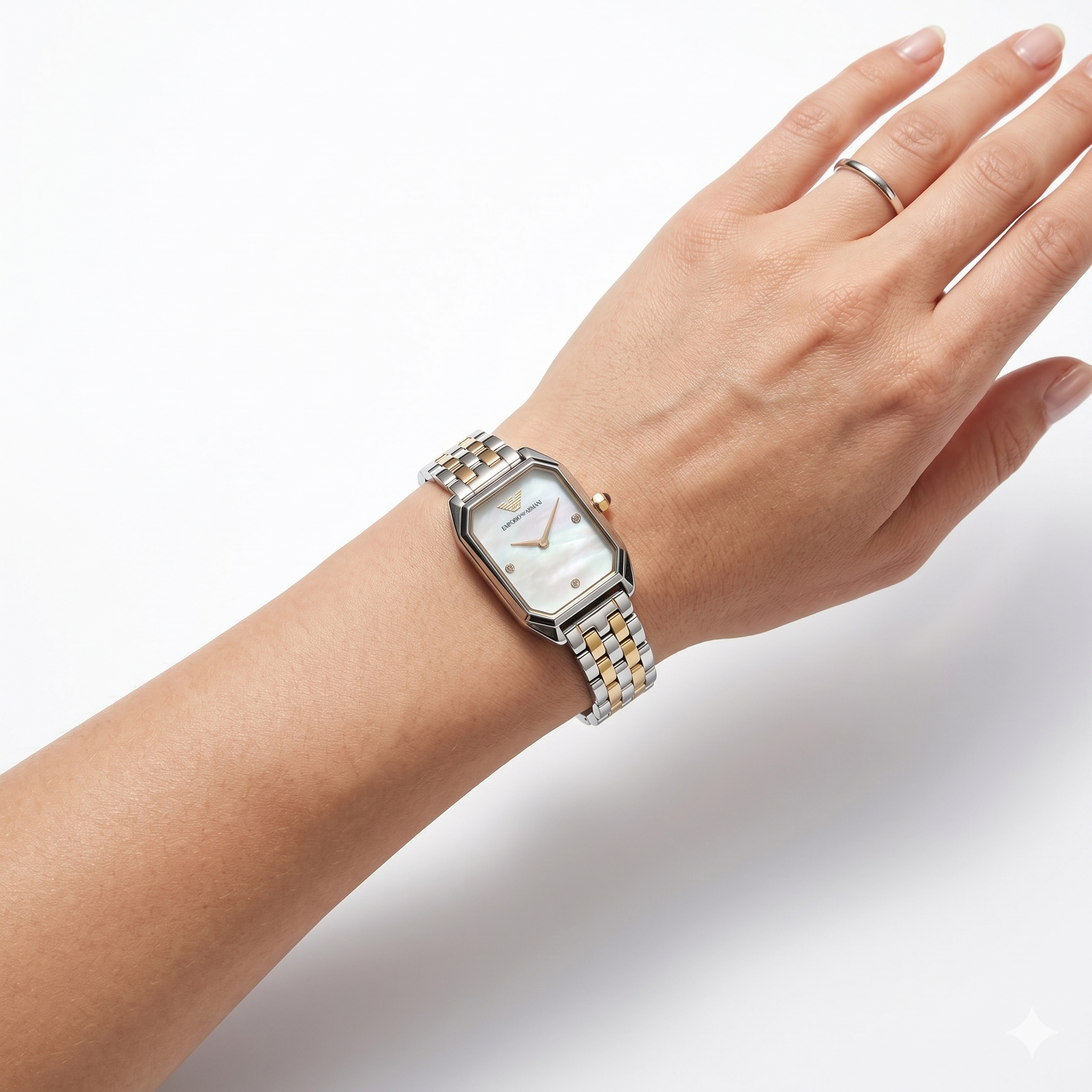 Emporio Armani Two-Tone Rectangular Watch with Mother of Pearl Dial ✨⌚🐚