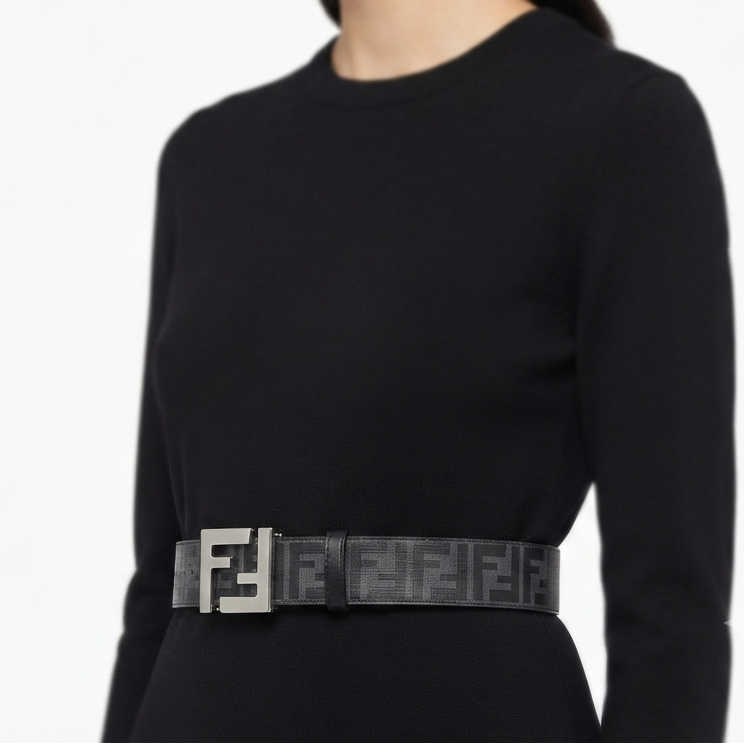 Fendi Reversible Leather Belt Set with Interchangeable Buckle 🖤✨