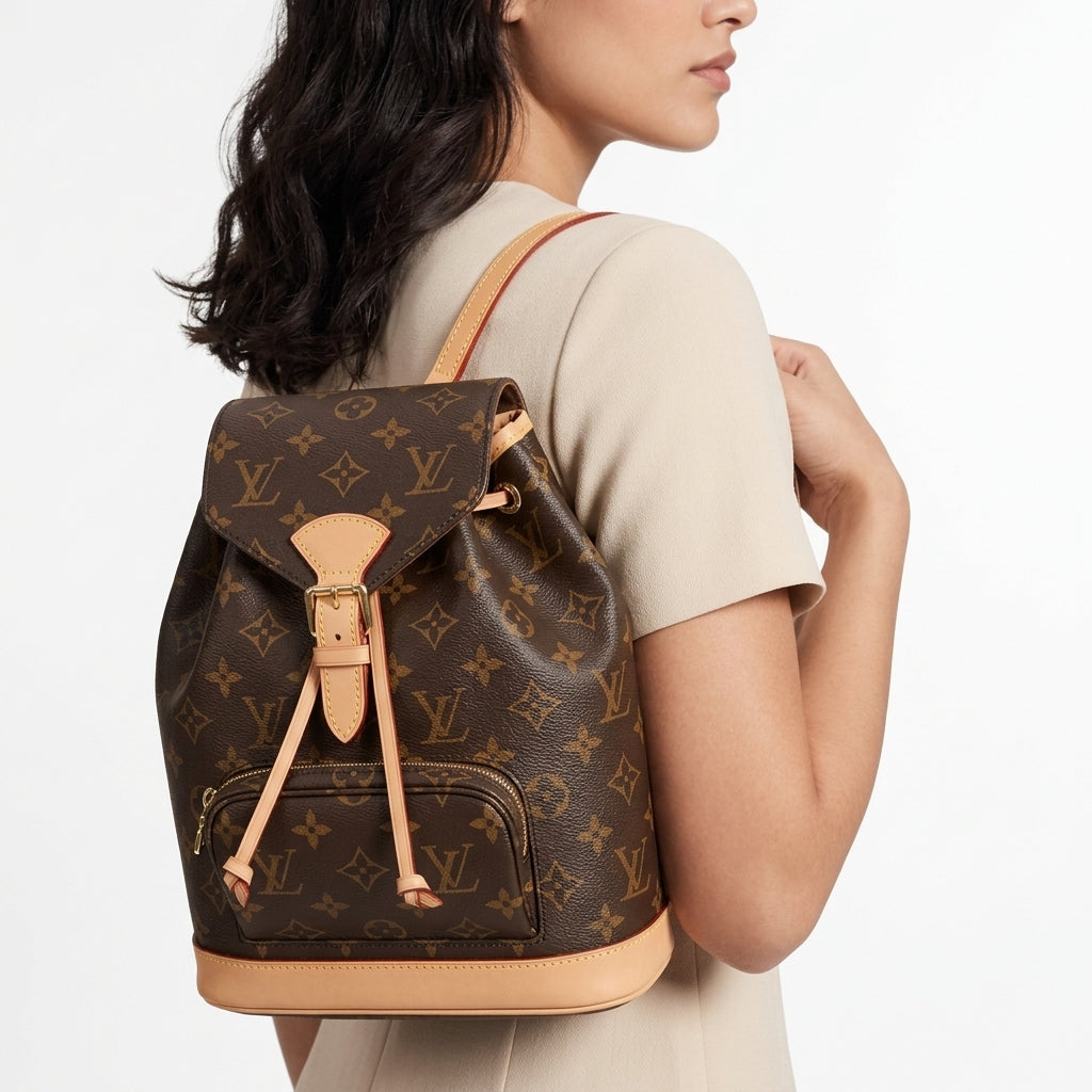 Monogram Leather Signature Backpack with Buckle Closure