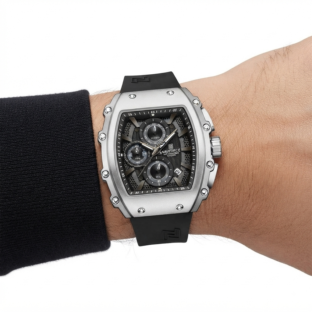 NAVIFORCE Tonneau Chronograph with Silicone Strap