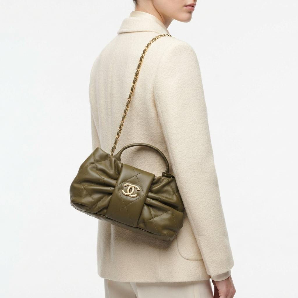 Chanel Olive Green Quilted Leather Bag with Gold Tone Hardware