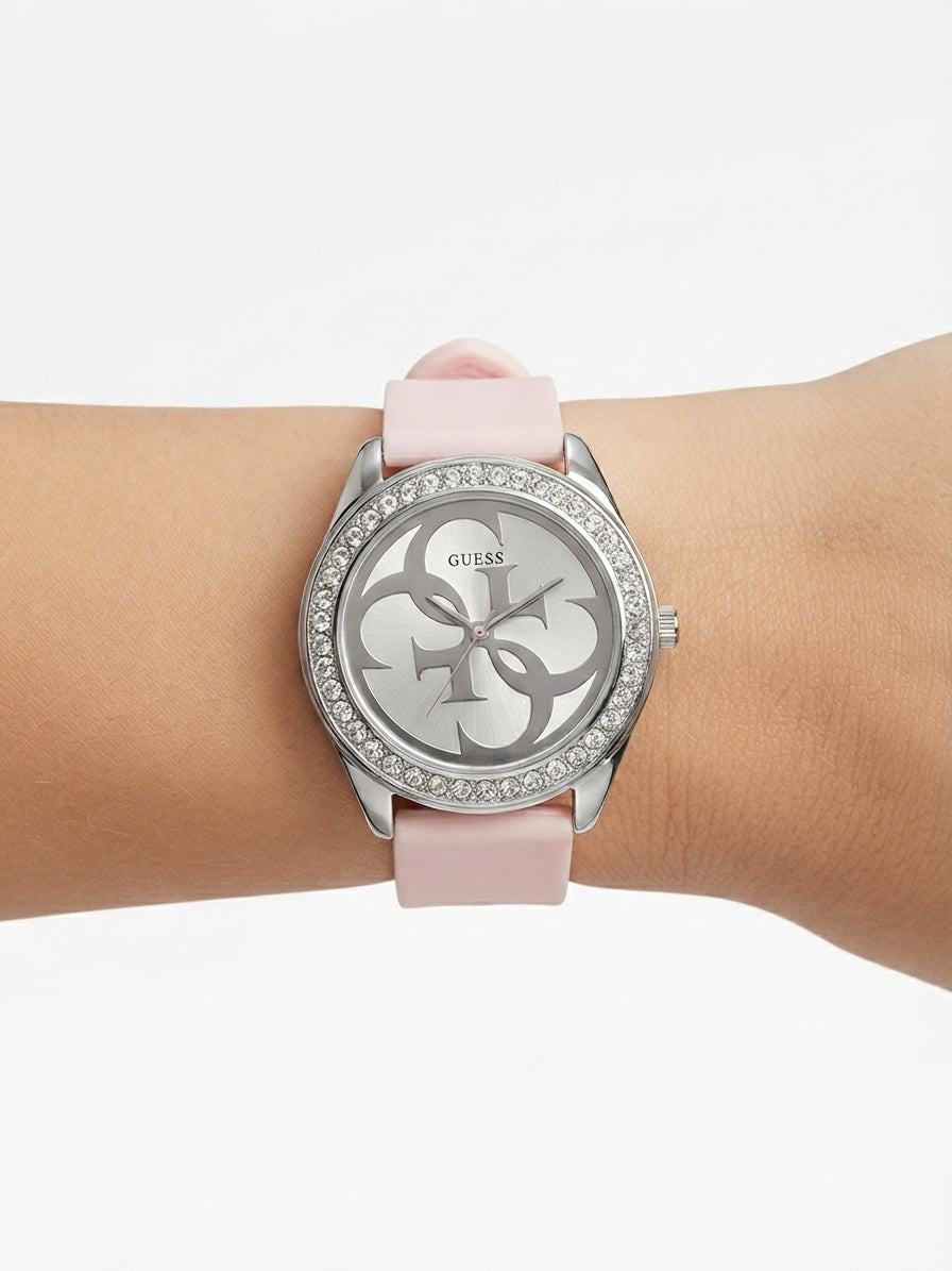 Guess Women Crystal Bezel Pink Strap Watch
