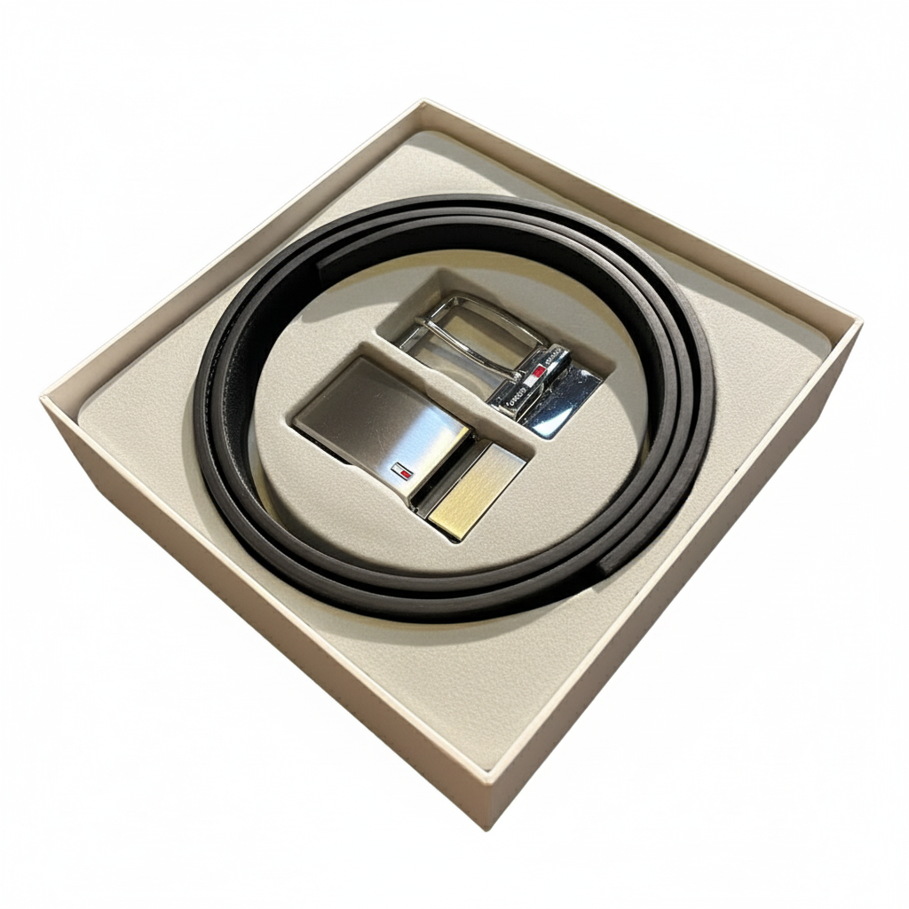 Tommy Hilfiger Reversible Leather Belt and Two Buckle Gift Set 🇺🇸🔄🎁