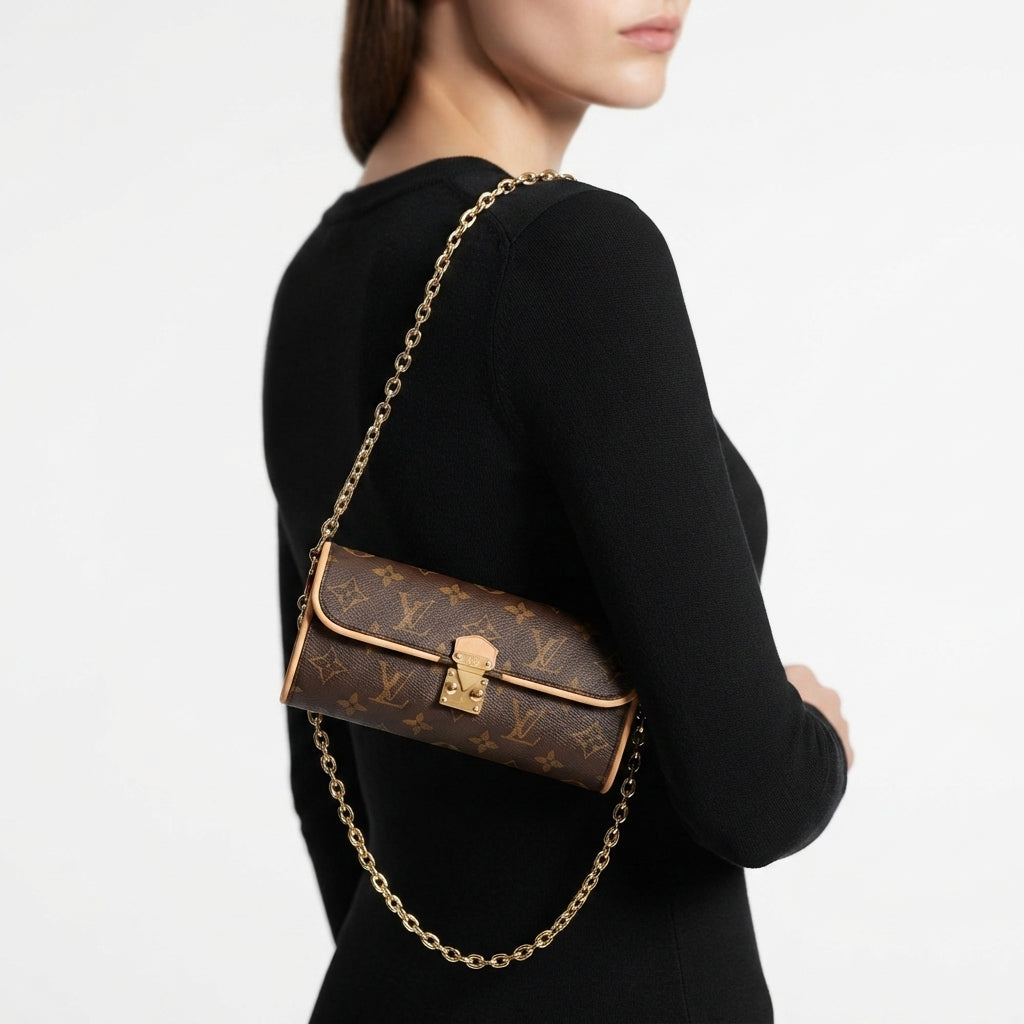Louis Vuitton Monogram Canvas Shoulder Bag with Gold Chain Strap