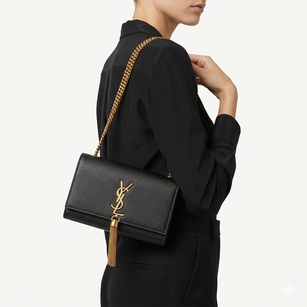 Saint Laurent Kate Tassel Chain Wallet in Black Grain de Poudre Leather 🖤✨👜