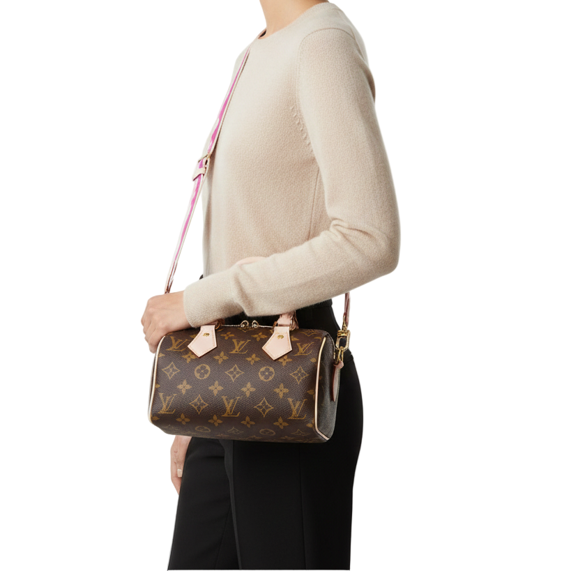 Louis Vuitton Monogram Speedy Bandoulière with Pink Strap 🌸👜✨