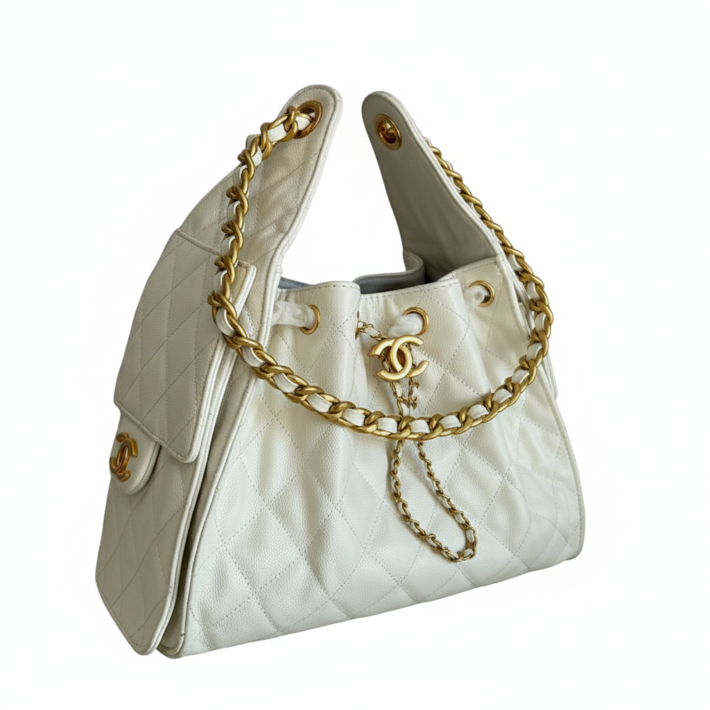 Chanel Quilted Leather Drawstring Shoulder Bag 🤍👜✨