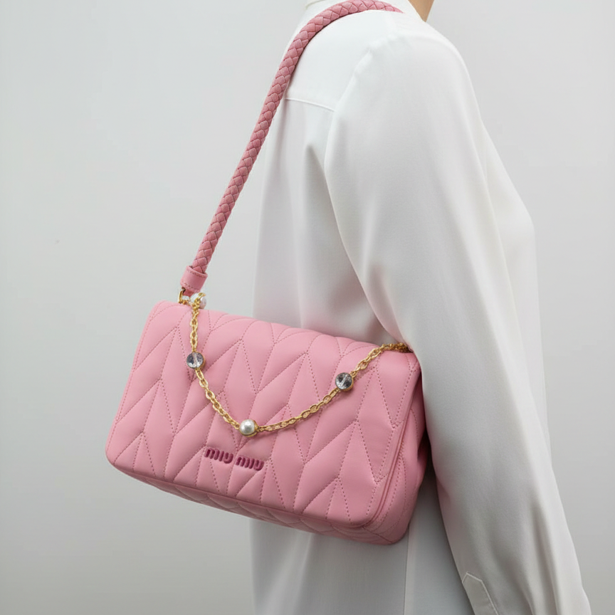 Miu Miu Quilted Leather Bag with Crystal Chain 🌸✨👜