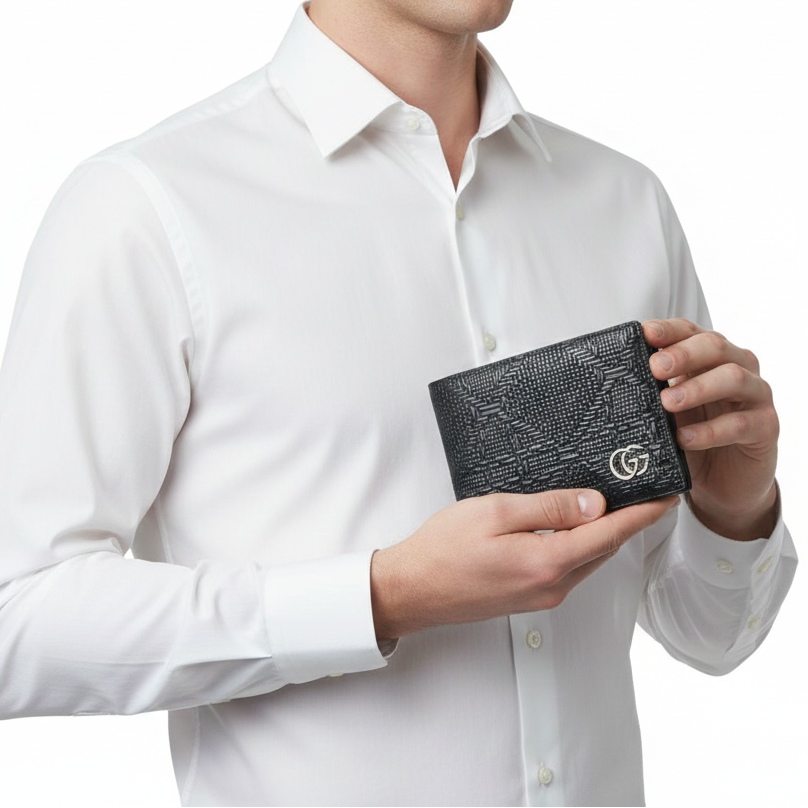 ✨ Gucci Interlocking G Black Textured Bifold Wallet 🖤💼