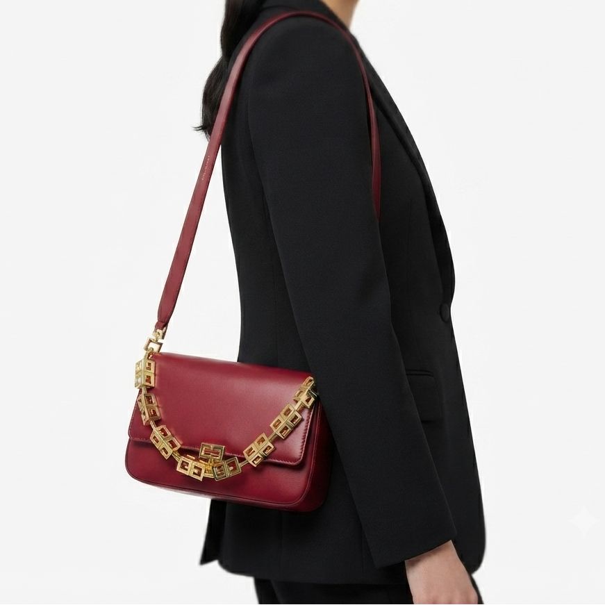 Elegant Shoulder Bag with Decorative Gold Tone Chain Detail