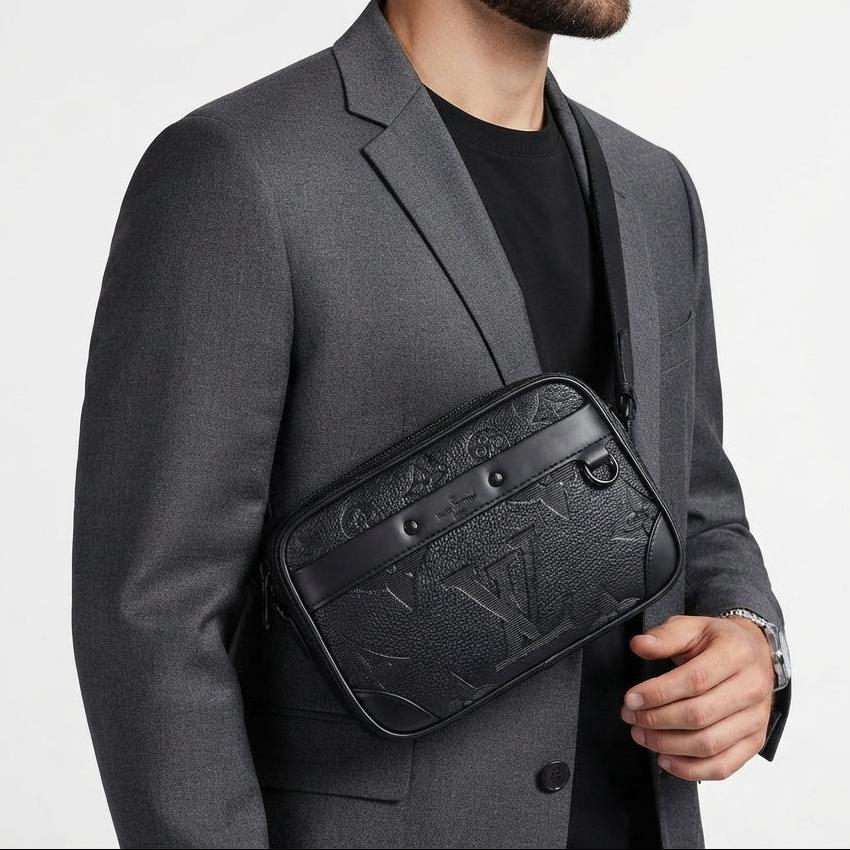 Louis Vuitton Monogram Embossed Black Leather Messenger Bag