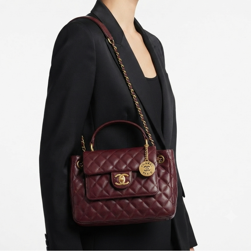 Chanel Burgundy Quilted Handbag with Gold Tone Chain