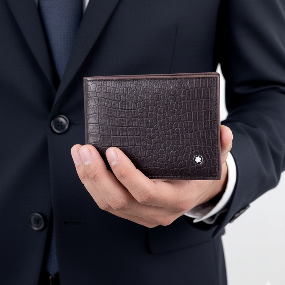 Montblanc Coffee Brown Croc-Embossed Leather Wallet 💼✨☕