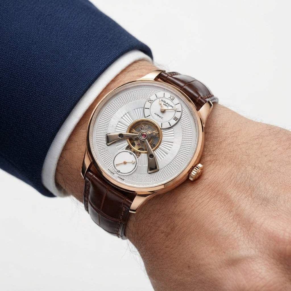 Patek Philippe Automatic Watch with Brown Leather Strap