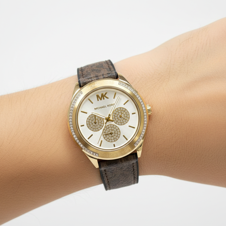 Michael Kors Ritz Gold Tone Chronograph Watch with Logo Strap ⌚✨💎