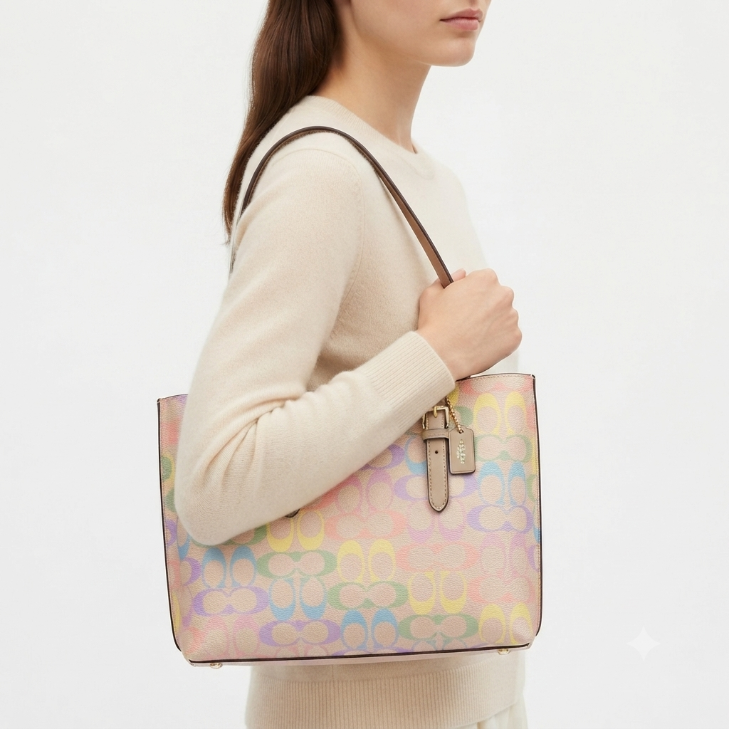 Coach Multicolor Signature Tote with Tan Leather Trim 🌈👜