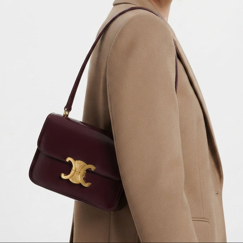 Celine Triomphe Patent Leather Shoulder Bag with Gold Hardware
