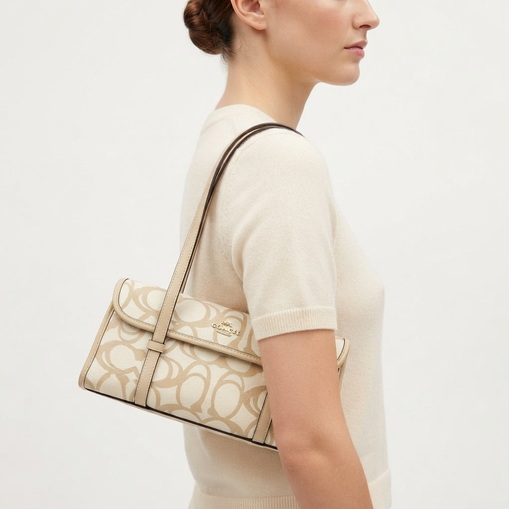 Coach Signature Monogram Shoulder Bag in Black