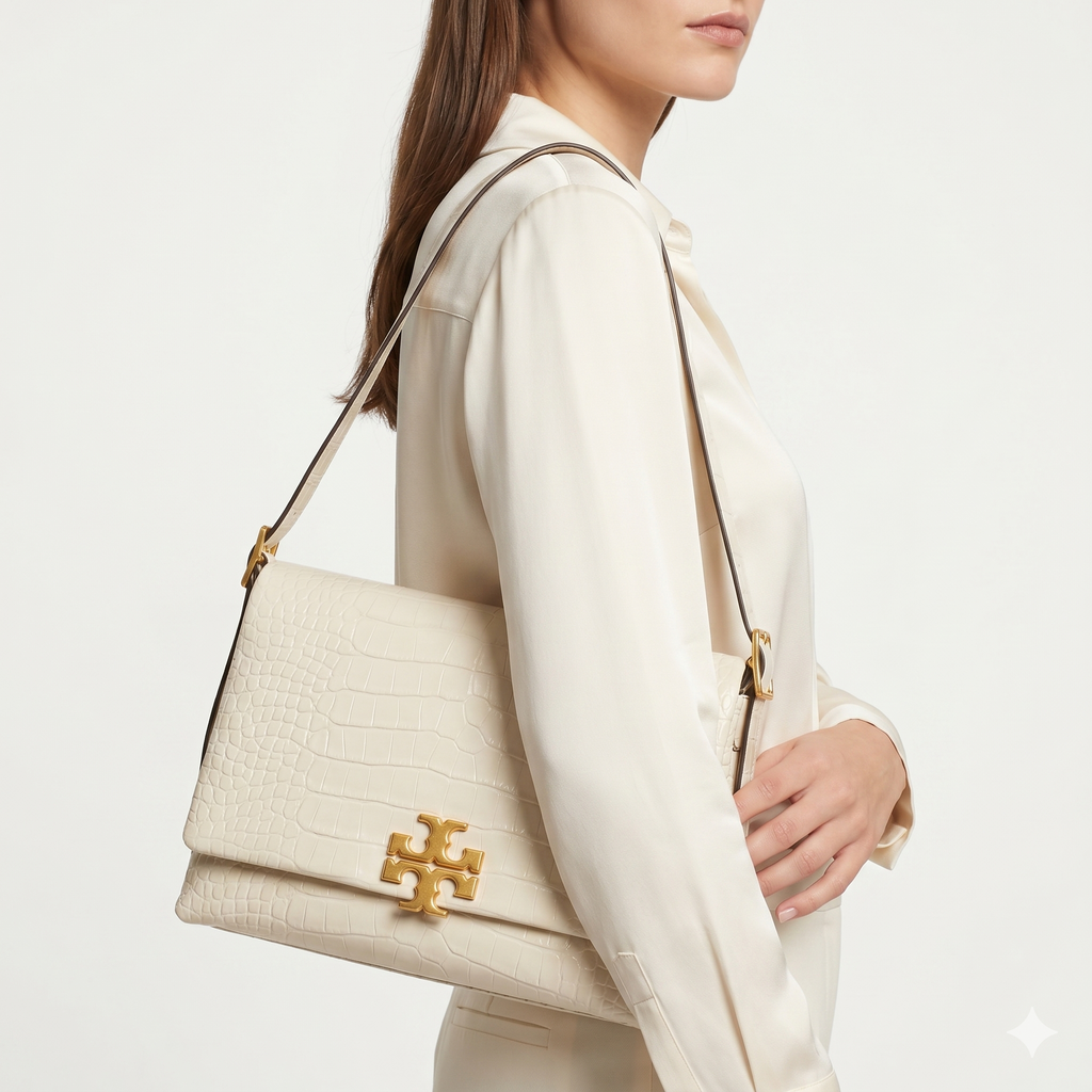 Tory Burch White Croc-Embossed Shoulder Bag 👜🤍
